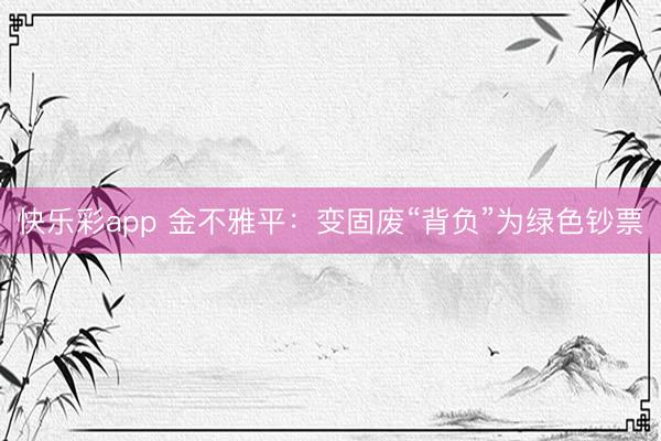 快乐彩app 金不雅平：变固废“背负”为绿色钞票