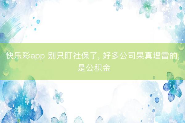 快乐彩app 别只盯社保了, 好多公司果真埋雷的, 是公积金