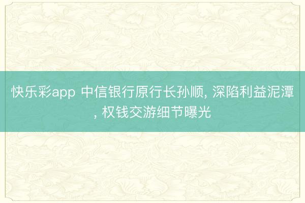 快乐彩app 中信银行原行长孙顺, 深陷利益泥潭, 权钱交游细节曝光